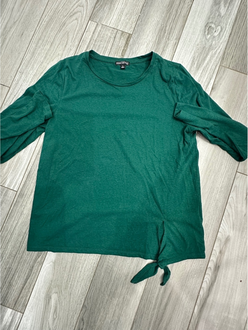 J.Crew Mercantile Green Long Sleeve Top with Side Tie Detail Size L